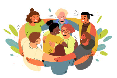 dessin de personnes souriant disposées en cercle
