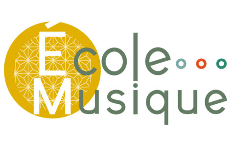 logo école de musique jaune moutarde bleu rouge et vert