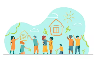 dessin accueil loisirs représentant des enfants en train de dessiner