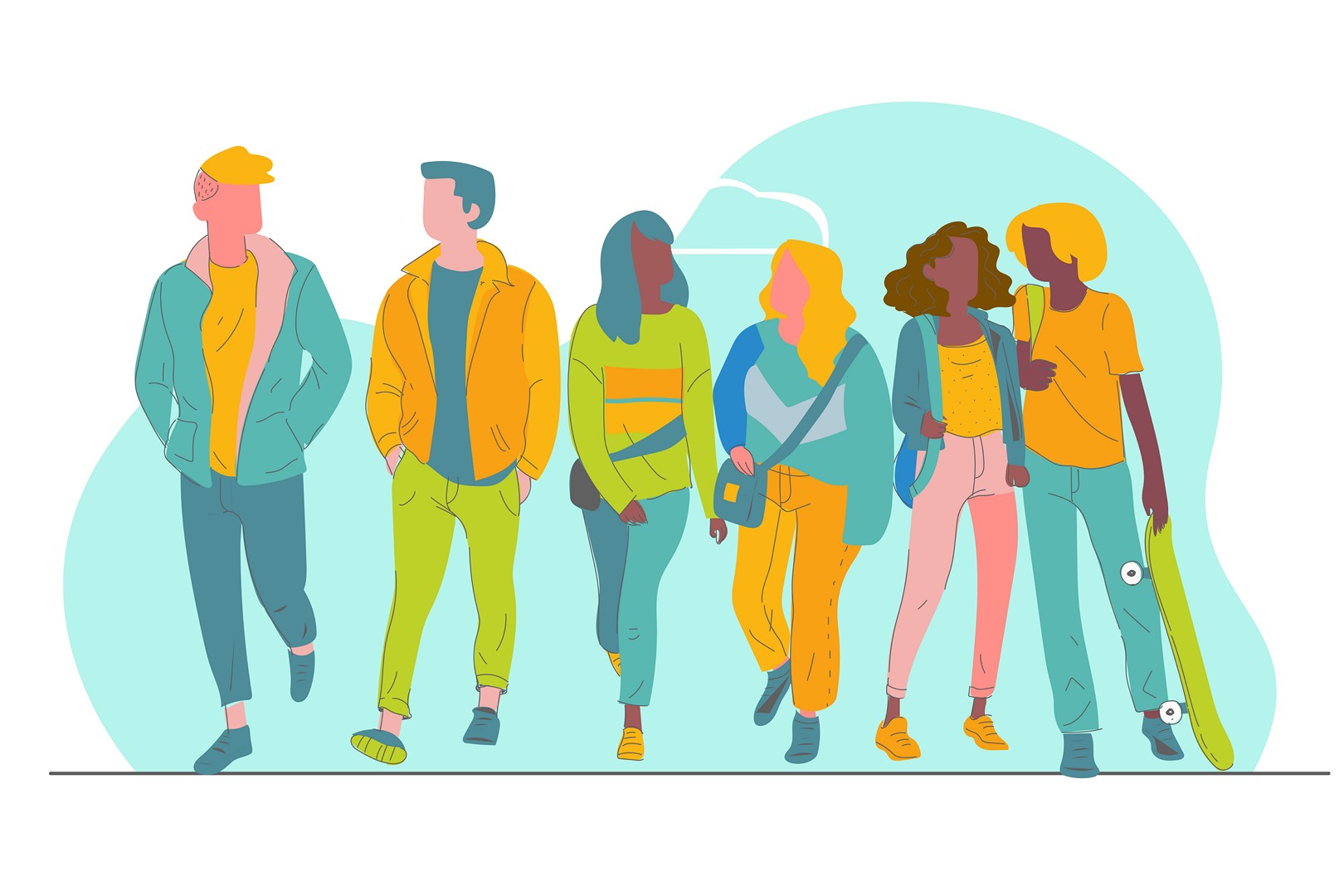 dessin ados représentant des enfants en train de marcher et de discuter - accueil jeunes
