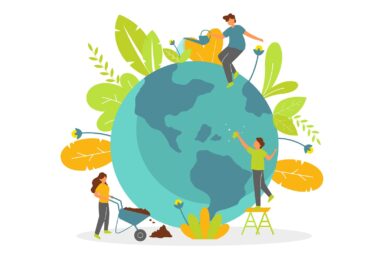 terre avec des personnes qui entretiennent la planète terre pour représenter l'environnement