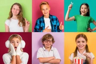 photos de 6 jeunes âgés de 11 à 15 ans sur fond de couleur