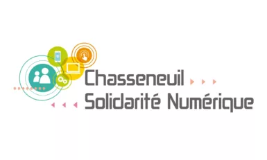 logo association Chasseneuil solidarité numérique avec des petites icone en lien avec le numérique