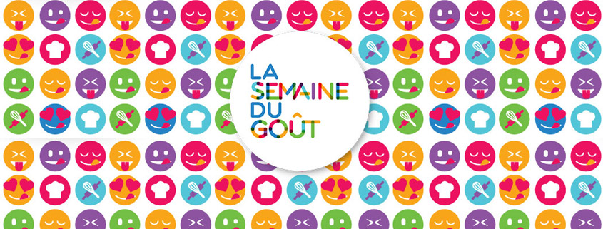 Logo de la semaine du goût contenant des émojis de différentes couleurs