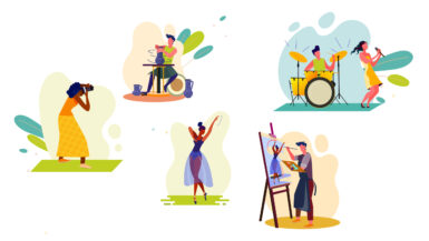 Dessins représentants plusieurs activités telles que la photographie, la sculpture, la musique, la danse, le dessin exercées par les associations culturelles