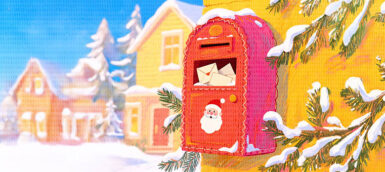 boite-aux-lettres-de-noel-avec-des-lettres-au-pere-noel-dans-une-scene-hivernale-enneigée