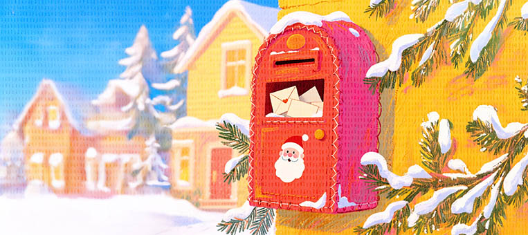 boite-aux-lettres-de-noel-avec-des-lettres-au-pere-noel-dans-une-scene-hivernale-enneigée