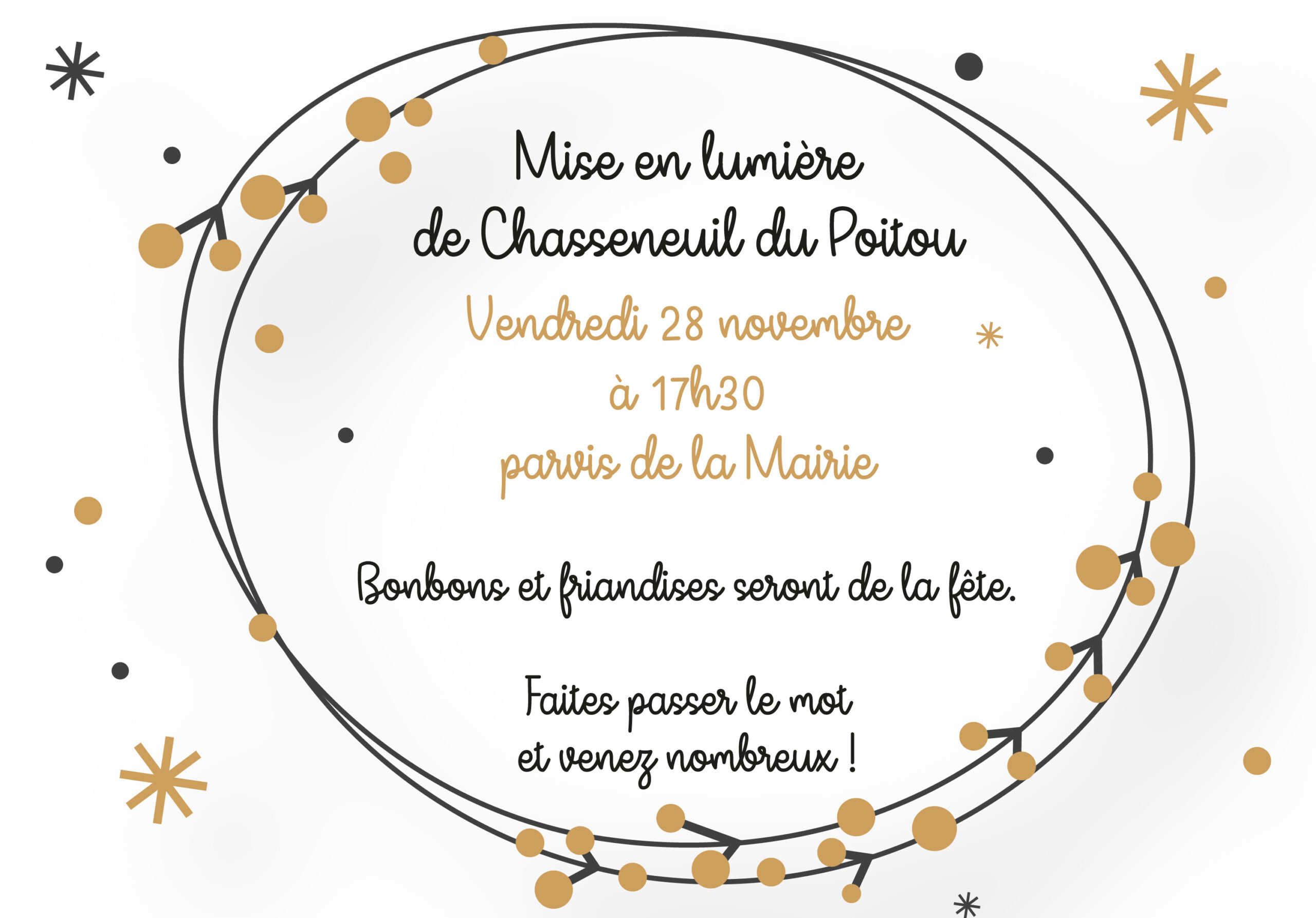 information de la mise en lumières de la commune le 28 11 2025 à 17h30 sur le parvis de la mairie