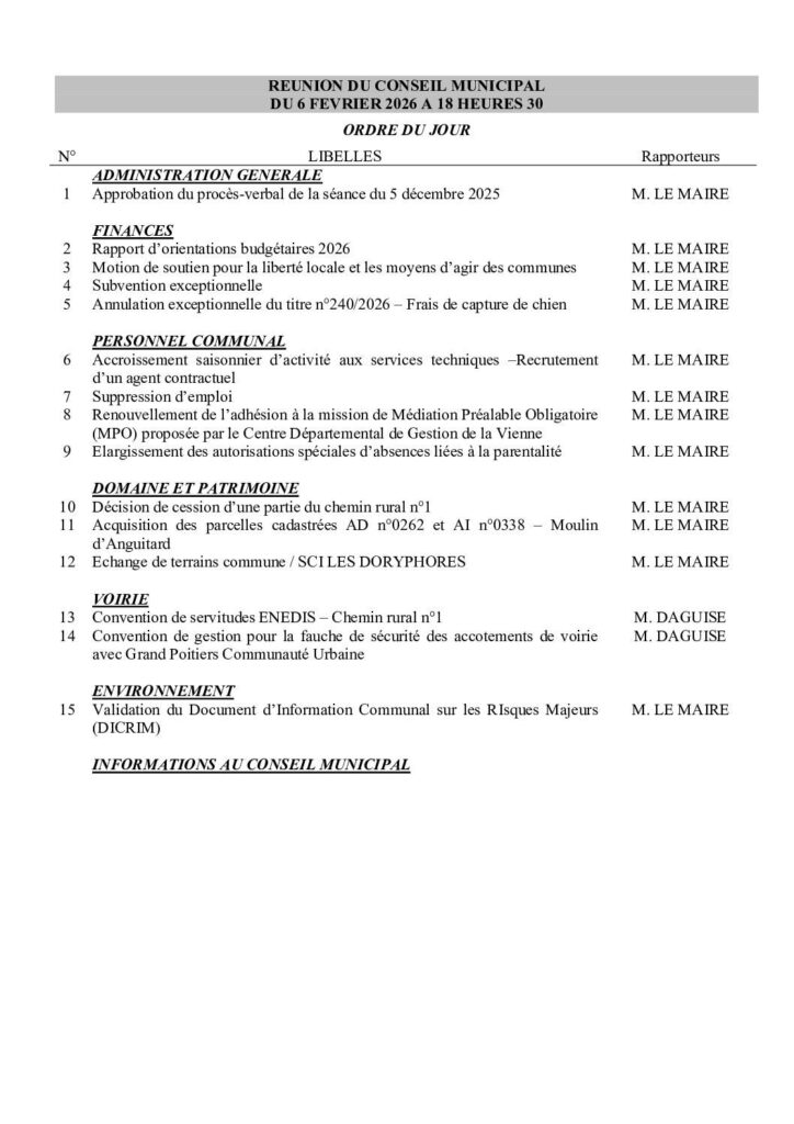 Image du document Ordre du jour conseil municipal du 6 février